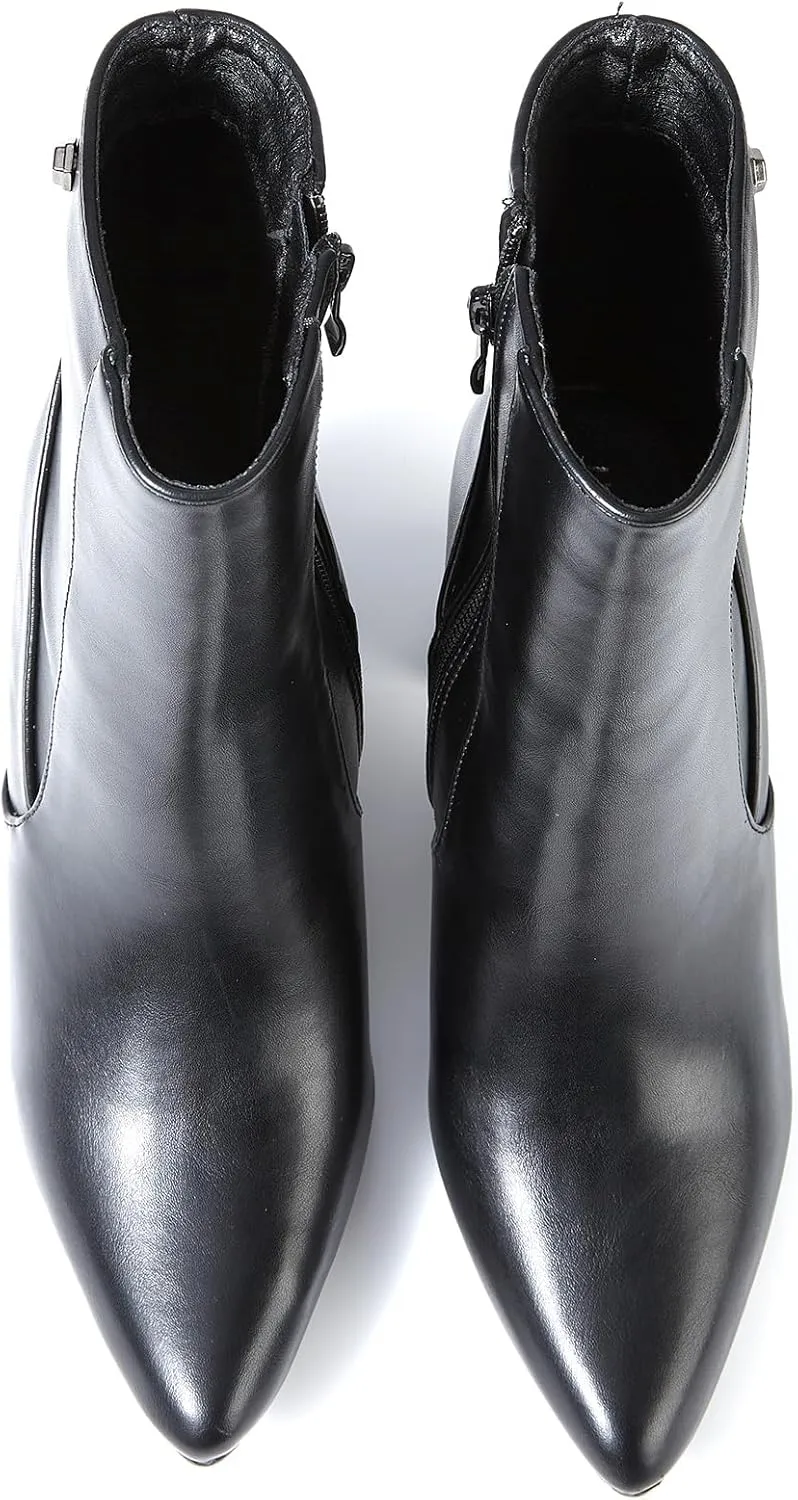 Women’s Chunky Block Heel Ankle Boots Pointed Toe, Side Zipper, Mid Calf, Comfortable & Versatile Short Booties