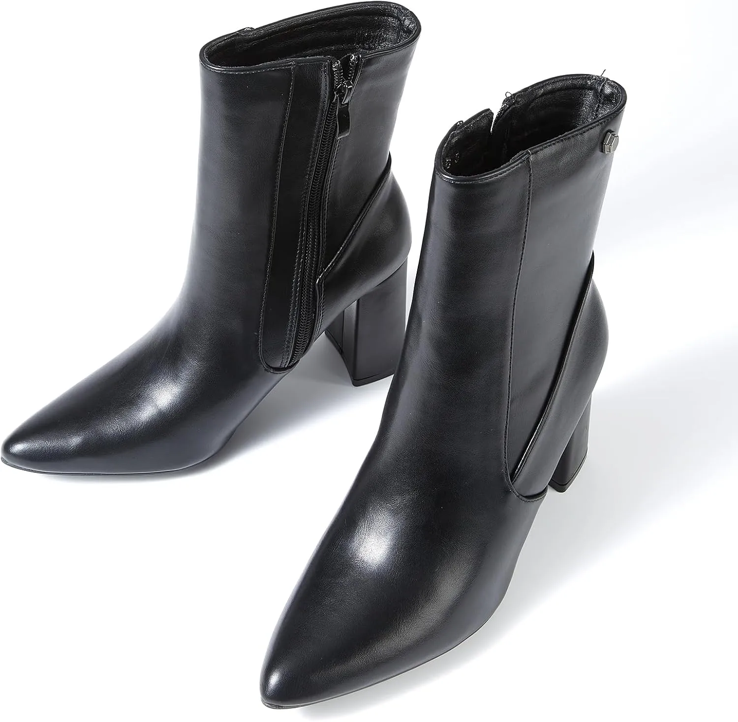 Women’s Chunky Block Heel Ankle Boots Pointed Toe, Side Zipper, Mid Calf, Comfortable & Versatile Short Booties