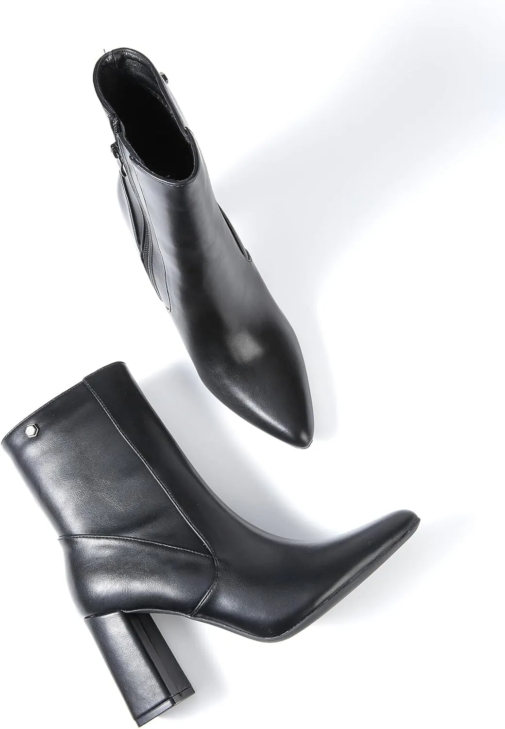 Women’s Chunky Block Heel Ankle Boots Pointed Toe, Side Zipper, Mid Calf, Comfortable & Versatile Short Booties
