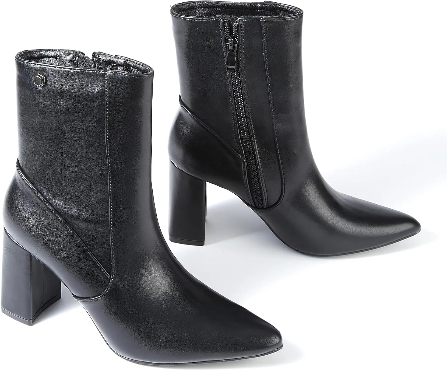 Women’s Chunky Block Heel Ankle Boots Pointed Toe, Side Zipper, Mid Calf, Comfortable & Versatile Short Booties