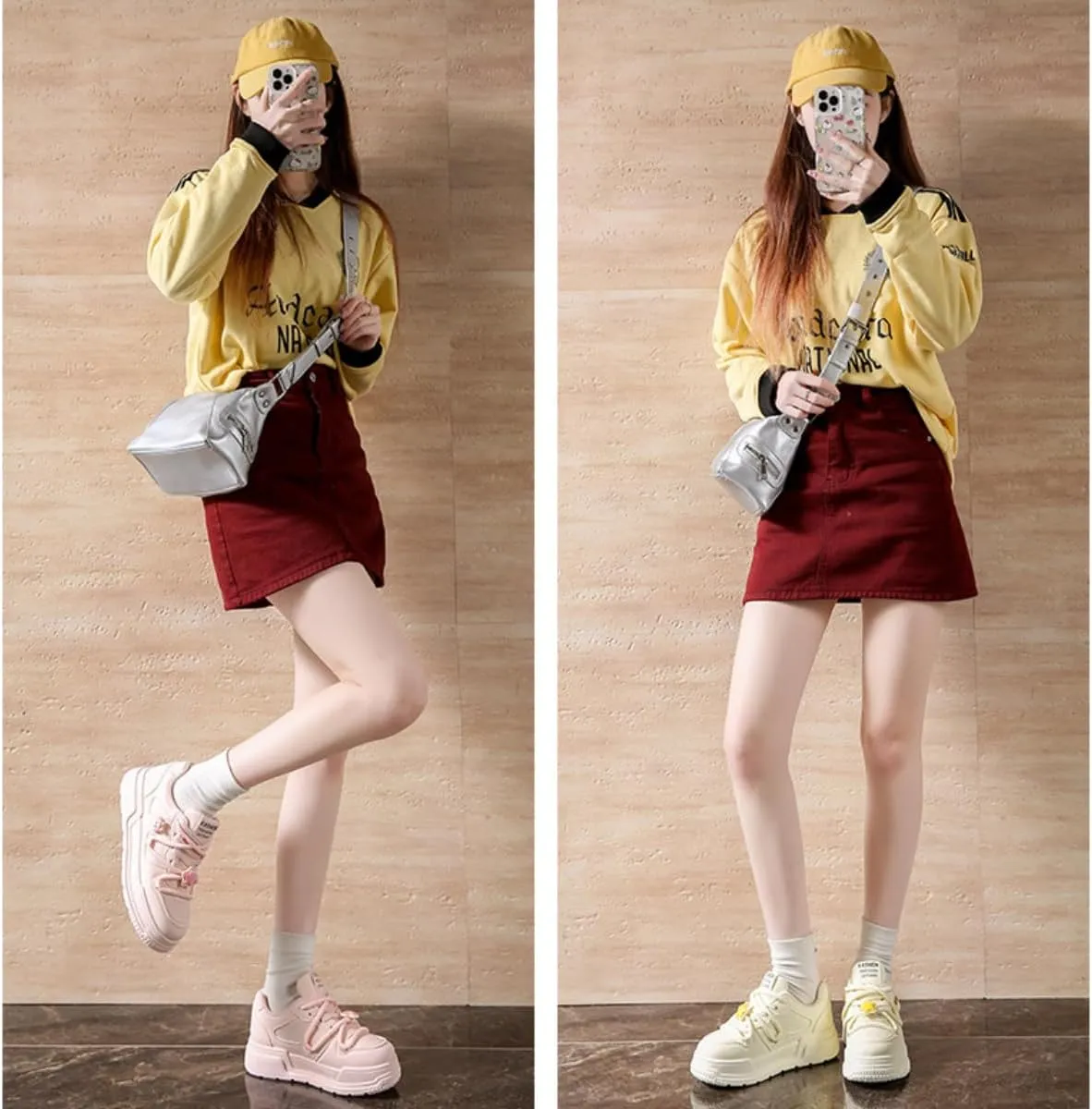 Women's Chunky Platform Sneakers with Star Charm Preppy Skate Shoes Thick Cushioned Sole Lace-Up for Walking Casual Wear