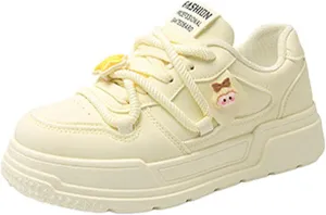 Women's Chunky Platform Sneakers with Star Charm Preppy Skate Shoes Thick Cushioned Sole Lace-Up for Walking Casual Wear