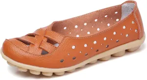 womens comfort sandals Breathable Leather Hollow Out Loafer Flats Summer Slip-On Cutout Sandals Casual Round Toe Orthopedic Loafers Fashion Soft Shoes