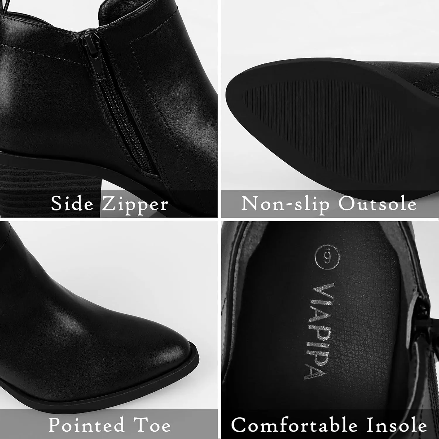 Women's Dressy Ankle Boots - Low Heel, Pointed Toe, Side Zipper Booties