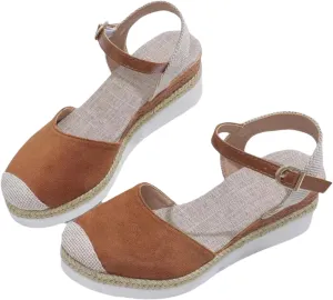 Women's Espadrilles Platform Wedge Sandals, Summer Closed Toe Buckle Ankle Strap Beach Comfortable Walking Shoes