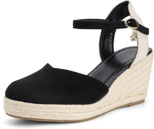 Womens Espadrilles Sandals, Closed Toe Platform for Women Adjustable Ankle Strap Casual Comfortable Wedge Sandals
