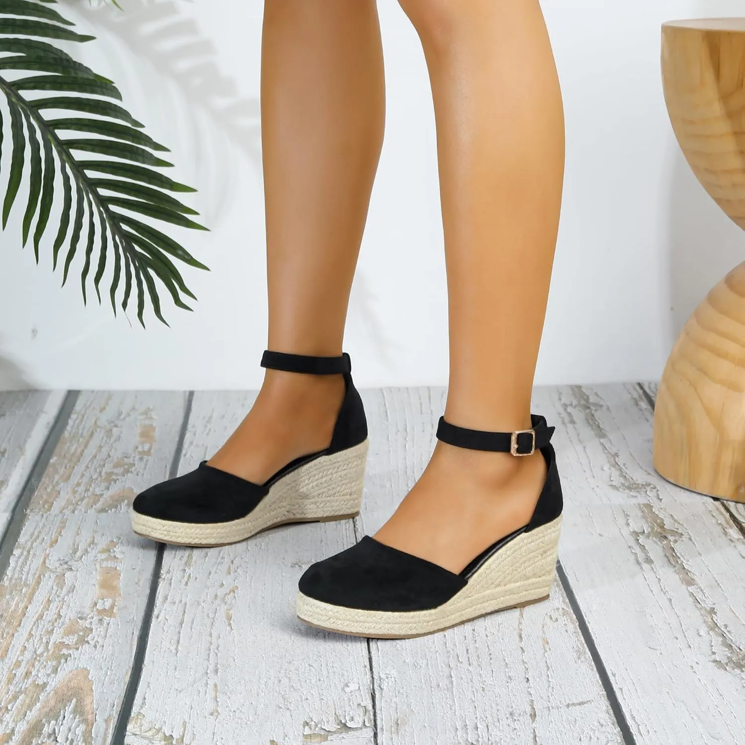 Womens Espadrilles Sandals, Closed Toe Platform for Women Ankle Strap Casual Comfortable Wedge Sandals