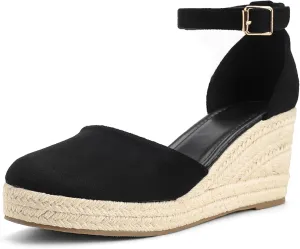 Womens Espadrilles Sandals, Closed Toe Platform for Women Ankle Strap Casual Comfortable Wedge Sandals