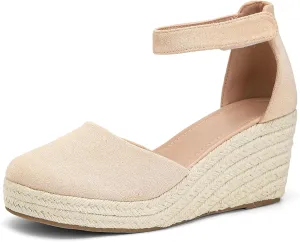 Womens Espadrilles Sandals, Closed Toe Platform for Women Ankle Strap Casual Comfortable Wedge Sandals