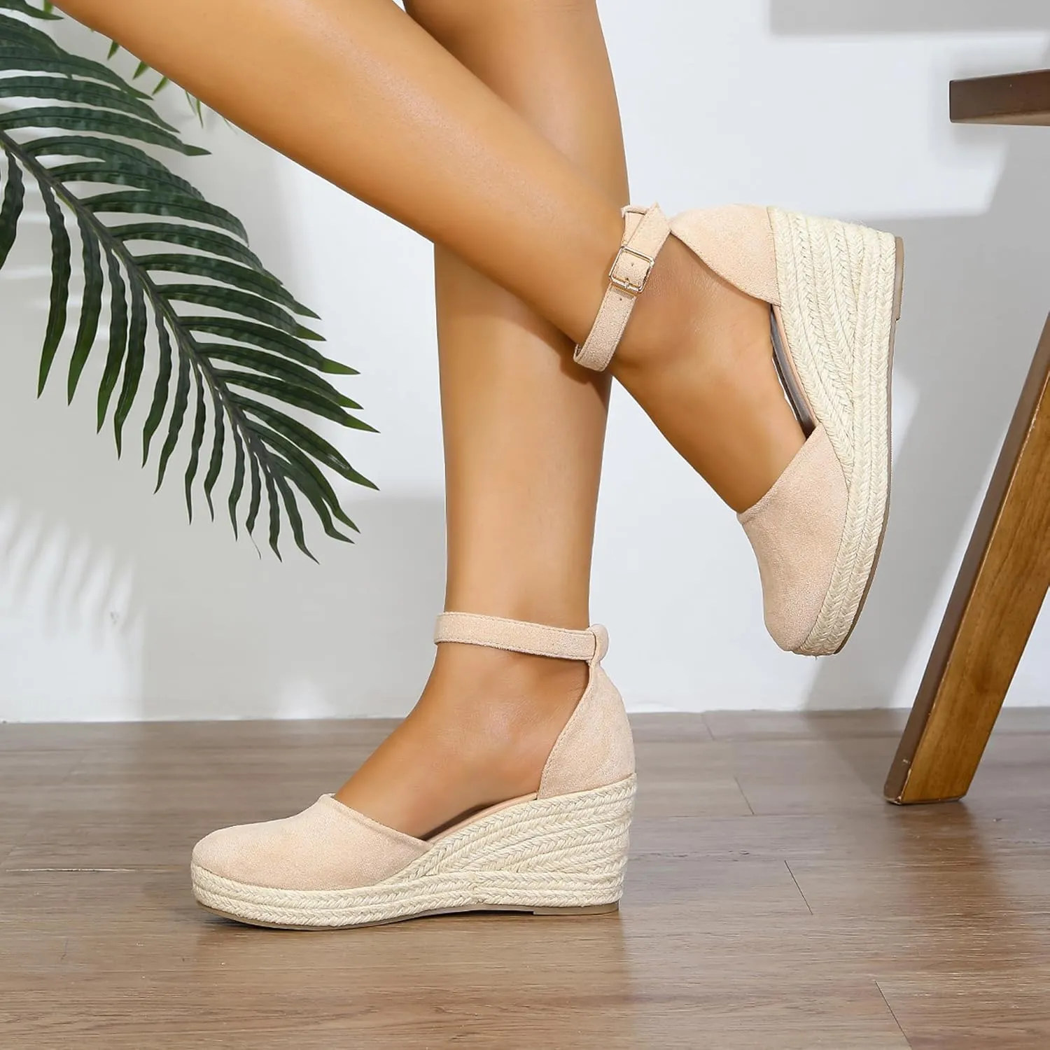 Womens Espadrilles Sandals, Closed Toe Platform for Women Ankle Strap Casual Comfortable Wedge Sandals