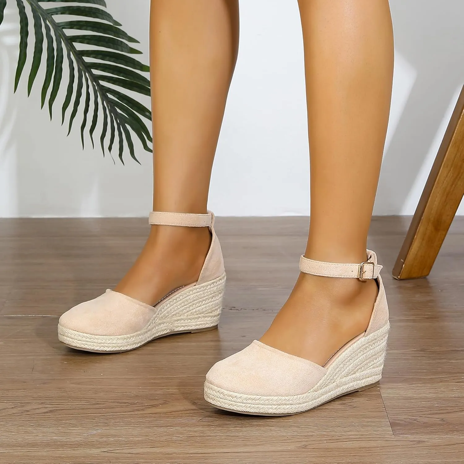 Womens Espadrilles Sandals, Closed Toe Platform for Women Ankle Strap Casual Comfortable Wedge Sandals