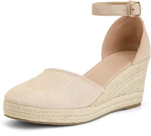 Womens Espadrilles Sandals, Closed Toe Platform for Women Ankle Strap Casual Comfortable Wedge Sandals
