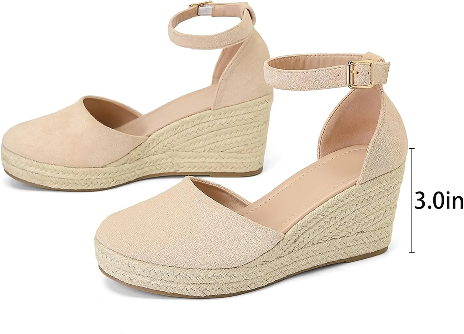 Womens Espadrilles Sandals, Closed Toe Platform for Women Ankle Strap Casual Comfortable Wedge Sandals