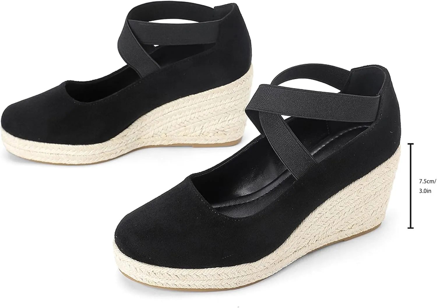 Womens Espadrilles Sandals, Closed Toe Platform for Women Slip on Elastic Ankle Strap Casual Comfortable Wedge Sandals
