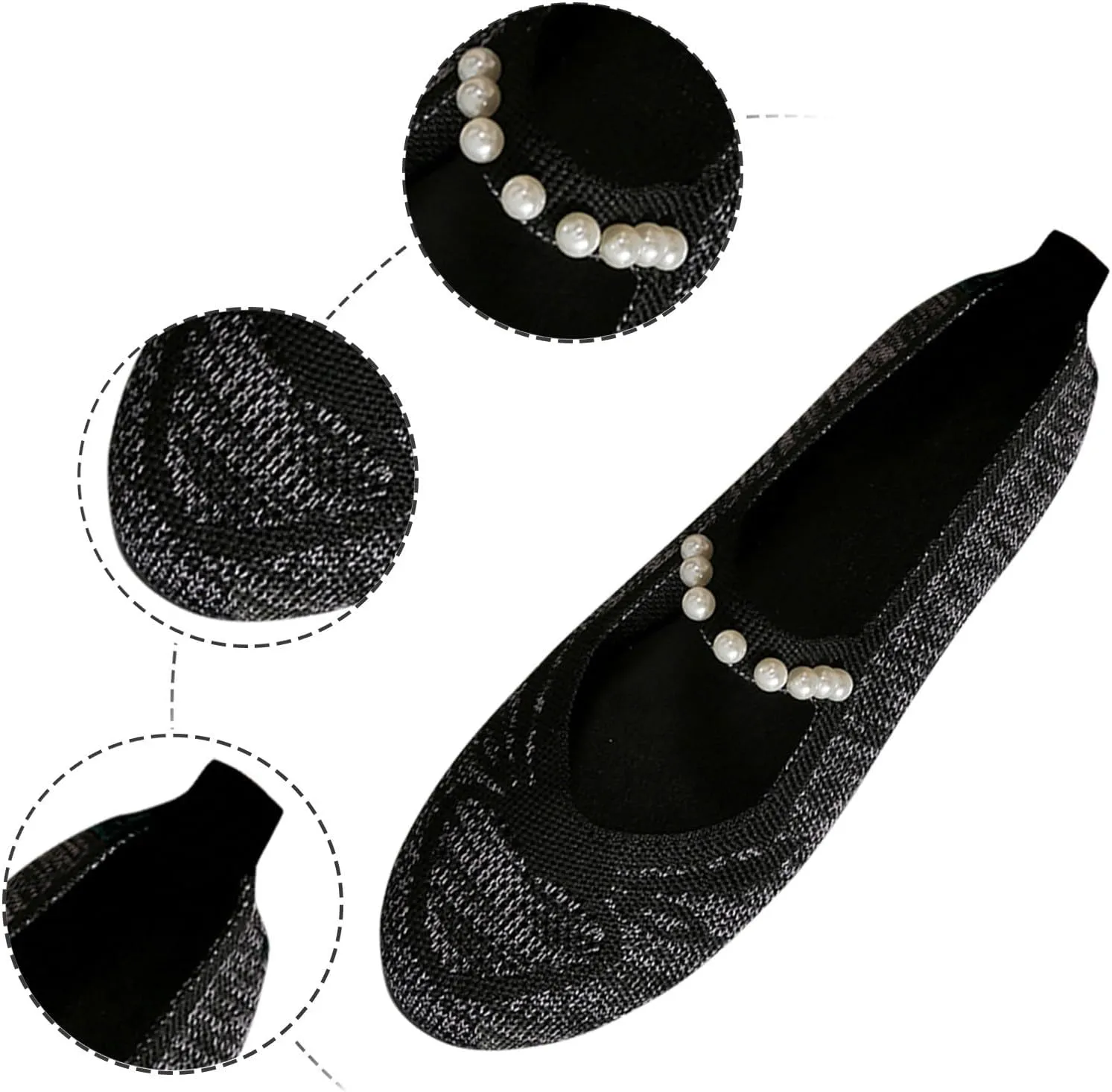 Women's Fashion Knit Mesh Pearl Decorative Flats Dressy Shoes Round Head Easy Slip On Casual Shoes for Work, Party