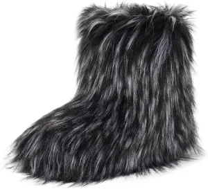 Women's Faux Fur Boots Furry Fuzzy Snow Boots Fluffy Winter Boot Warm Comfortable Mid-Calf Boot Outdoor Indoor Flat Shoes