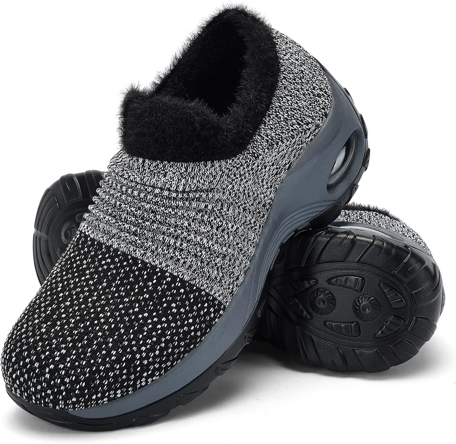Women's Fleece Walking Shoes, Winter Warm Sock Sneakers, Pull On Mesh Air Cushion Platform