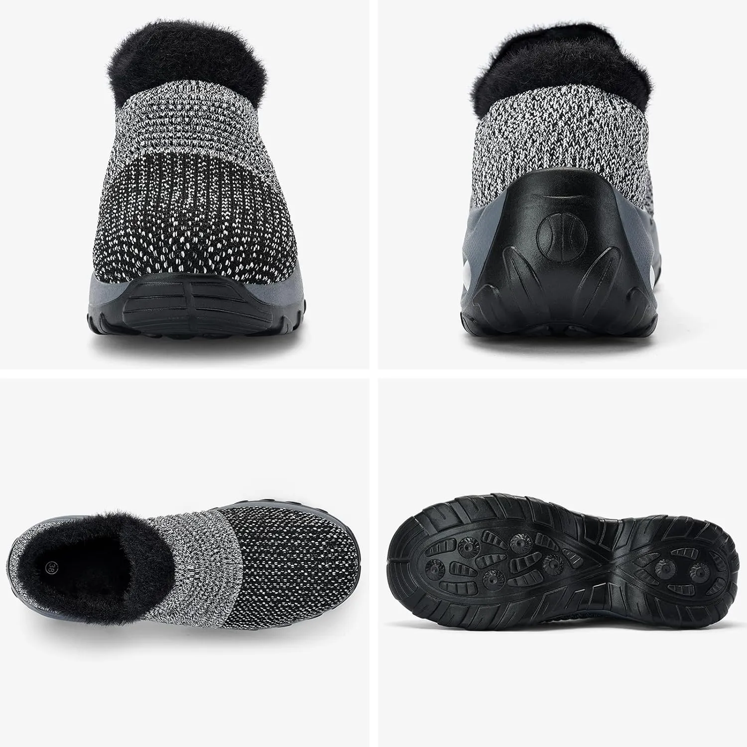 Women's Fleece Walking Shoes, Winter Warm Sock Sneakers, Pull On Mesh Air Cushion Platform