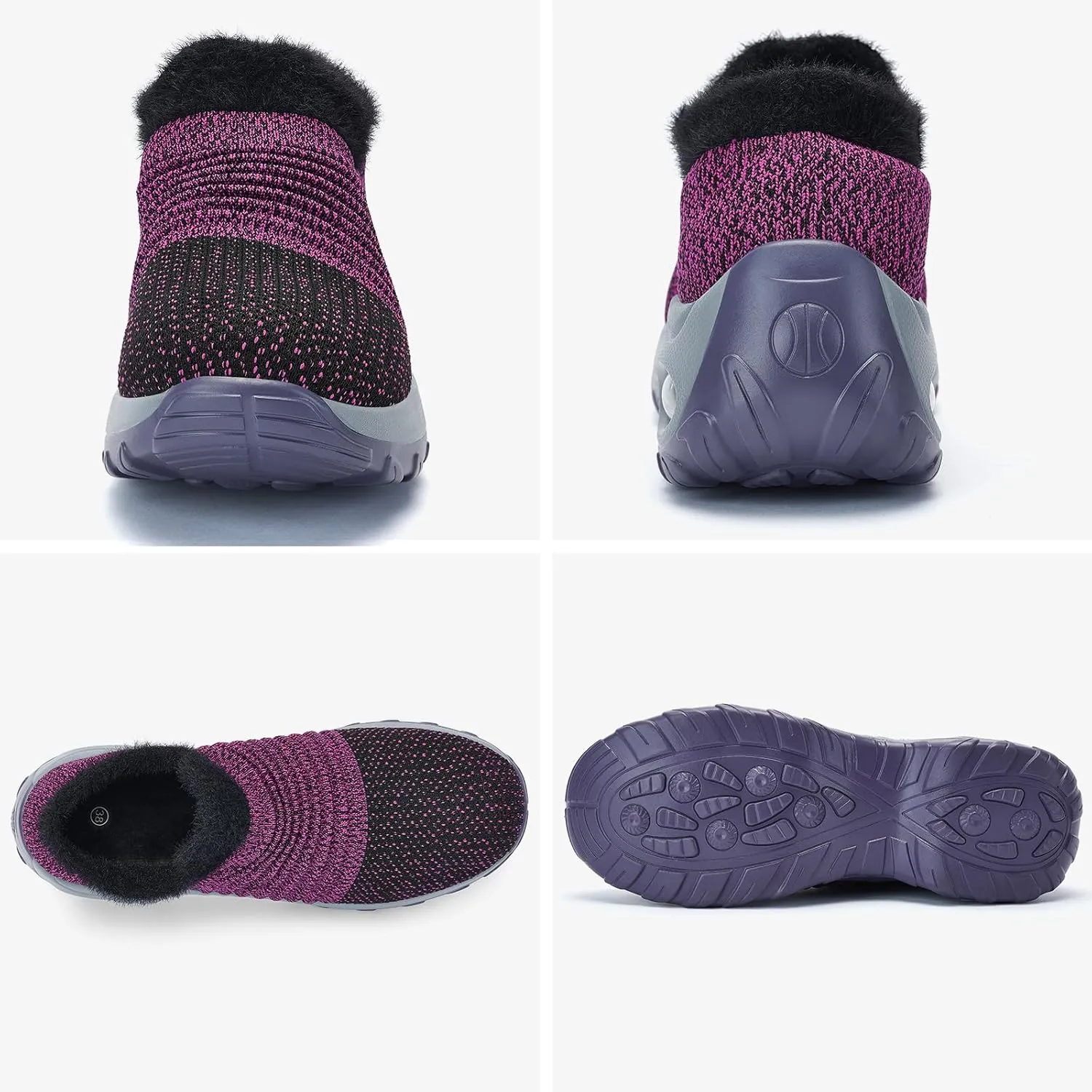 Women's Fleece Walking Shoes, Winter Warm Sock Sneakers, Pull On Mesh Air Cushion Platform