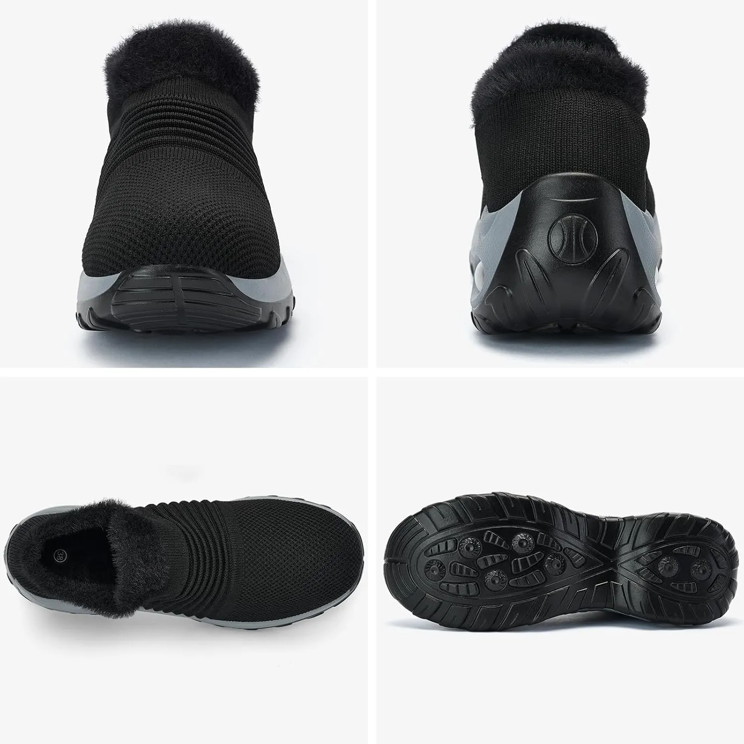 Women's Fleece Walking Shoes, Winter Warm Sock Sneakers, Pull On Mesh Air Cushion Platform