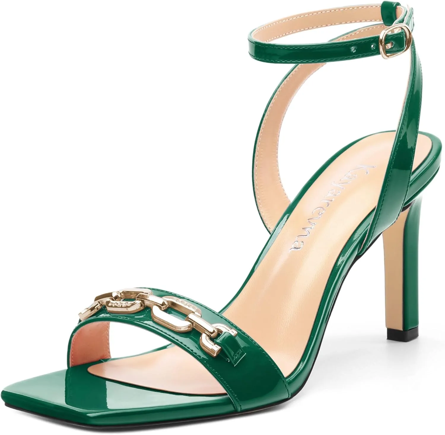 Women's High Heels Sandals, Ankle Strap Heels Square Toe Shoes for Wedding Party 3.5-inch