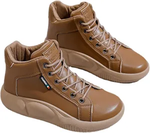 Women's High Top Thick Sole Boots,Cozy Thermal Fur Lining Non-Slip Fashion Boot Casual Lace Up Sneakers