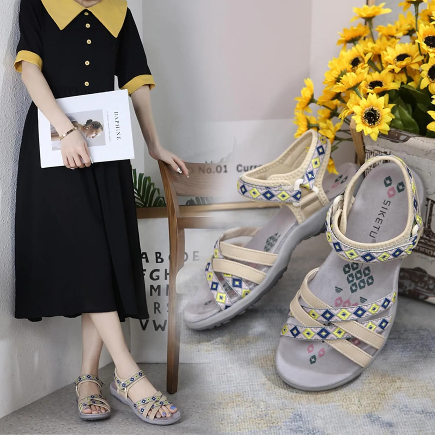 Womens Hiking Sandals Ladies Sport Sandals with Arch Support Comfortable Outdoor Sandals Adjustable Strap Summer Fashionable Shoes