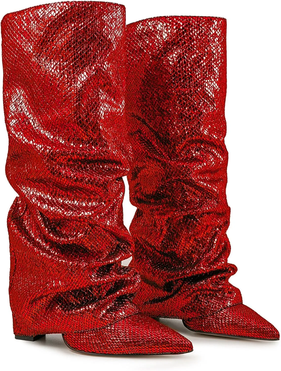 Women's Knee-High Boots Metallic Crocodile Pattern Super High Wedge Heel Stiletto Slouchy Tall Autumn/Winter Fashion Party Office Work Wear
