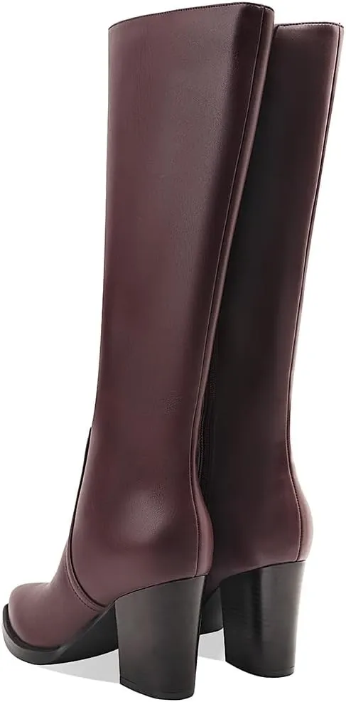 Womens Knee High Boots Retro Chunky Heel Pointed Toe Pull On Classic Knee High Boots for Women Girls Ladies Retro Tall Boot Winter Fall Fashion Boot