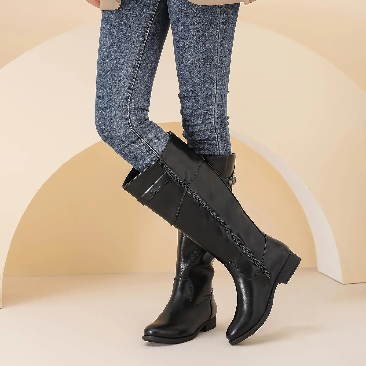 Women's Knee High Boots Wide Calf Comfortable Riding Combat Flat Boots and Fashionable for Fall and Winter Wear for Women.