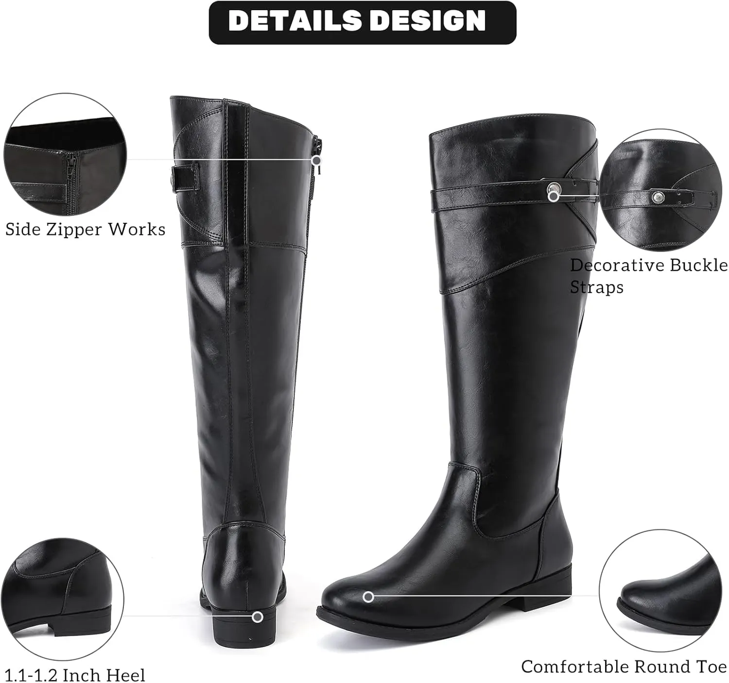 Women's Knee High Boots Wide Calf Comfortable Riding Combat Flat Boots and Fashionable for Fall and Winter Wear for Women.