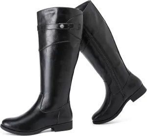Women's Knee High Boots Wide Calf Comfortable Riding Combat Flat Boots and Fashionable for Fall and Winter Wear for Women.