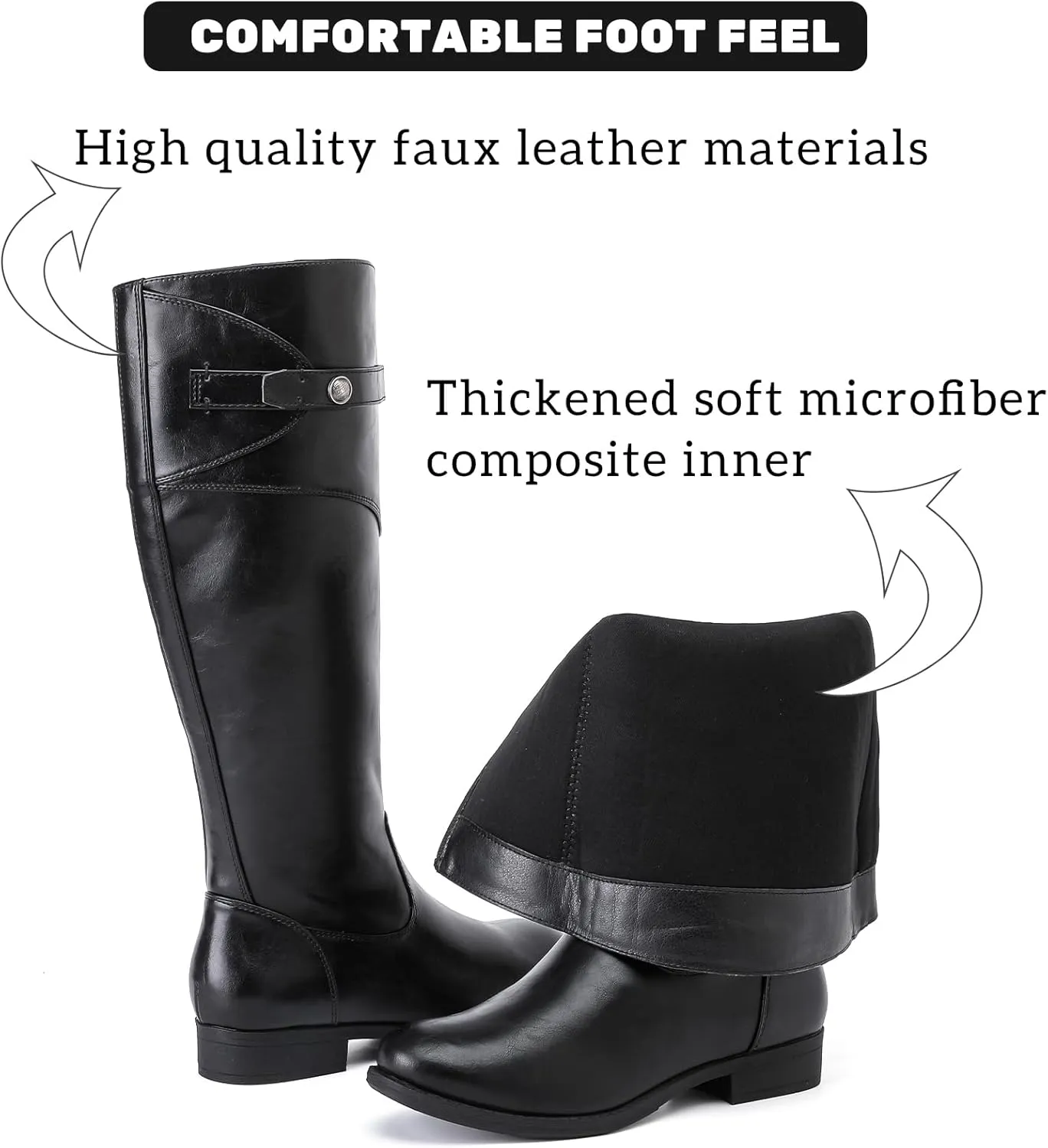 Women's Knee High Boots Wide Calf Comfortable Riding Combat Flat Boots and Fashionable for Fall and Winter Wear for Women.