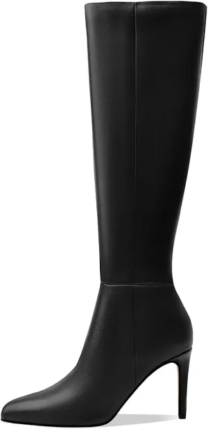 Women's Knee High Boots Women Mid Heel Pointed Toe Tall Boots for Women High Heel Side Zipper with Buckle Bow Knots Long Boots for Fall Winter for Fall Winter