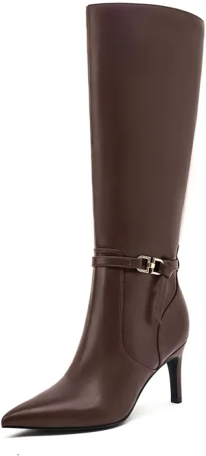 Women's Knee High Boots Women Mid Heel Pointed Toe Tall Boots for Women High Heel Side Zipper with Buckle Bow Knots Long Boots for Fall Winter for Fall Winter