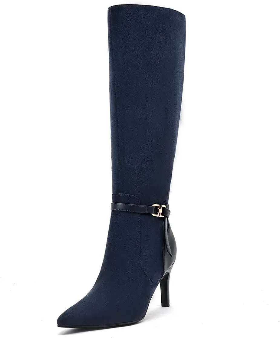 Women's Knee High Boots Women Mid Heel Pointed Toe Tall Boots for Women High Heel Side Zipper with Buckle Bow Knots Long Boots for Fall Winter for Fall Winter