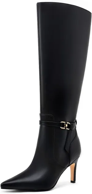 Women's Knee High Boots Women Mid Heel Pointed Toe Tall Boots for Women High Heel Side Zipper with Buckle Bow Knots Long Boots for Fall Winter for Fall Winter