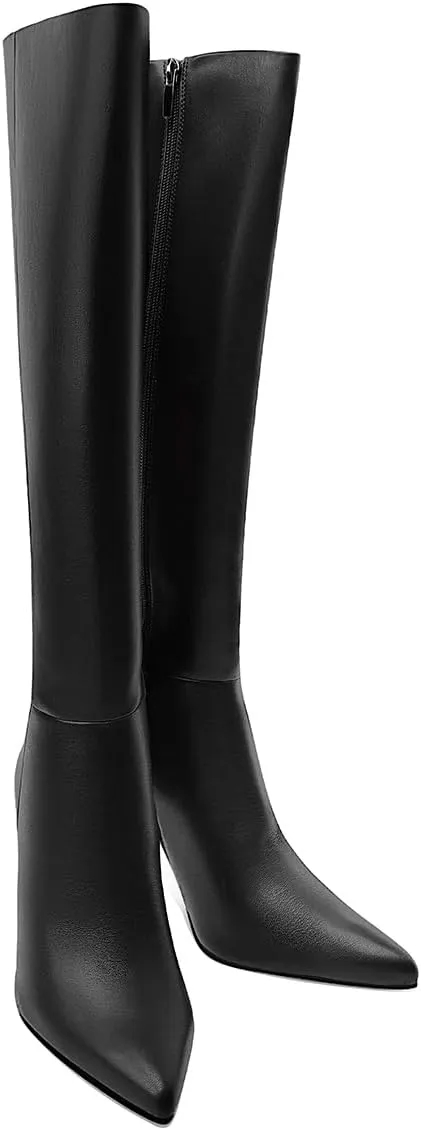 Women's Knee High Boots Women Mid Heel Pointed Toe Tall Boots for Women High Heel Side Zipper with Buckle Bow Knots Long Boots for Fall Winter for Fall Winter