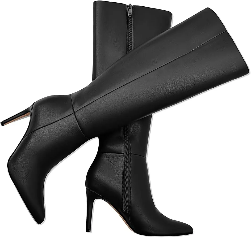 Women's Knee High Boots Women Mid Heel Pointed Toe Tall Boots for Women High Heel Side Zipper with Buckle Bow Knots Long Boots for Fall Winter for Fall Winter