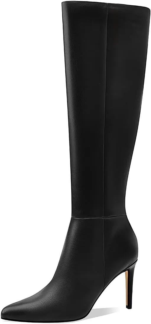 Women's Knee High Boots Women Mid Heel Pointed Toe Tall Boots for Women High Heel Side Zipper with Buckle Bow Knots Long Boots for Fall Winter for Fall Winter