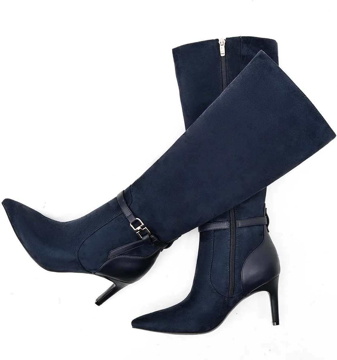 Women's Knee High Boots Women Mid Heel Pointed Toe Tall Boots for Women High Heel Side Zipper with Buckle Bow Knots Long Boots for Fall Winter for Fall Winter
