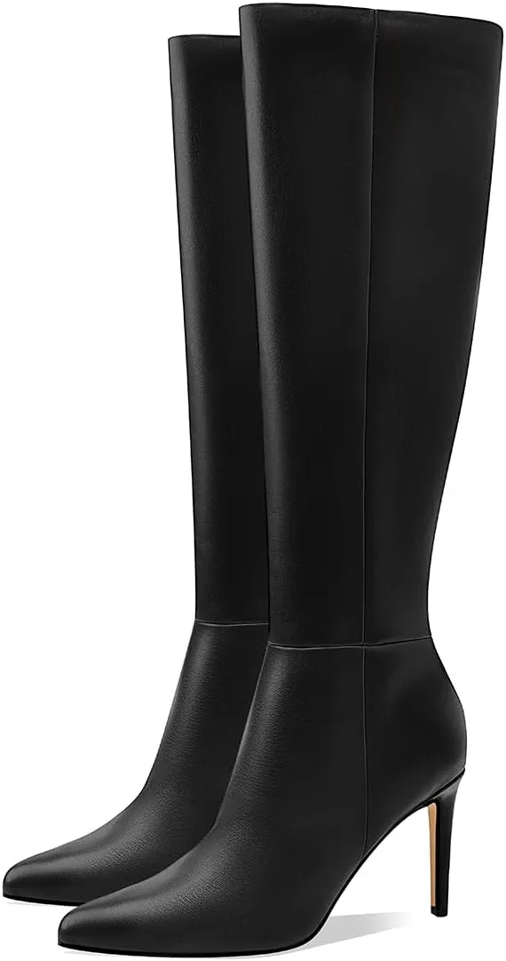 Women's Knee High Boots Women Mid Heel Pointed Toe Tall Boots for Women High Heel Side Zipper with Buckle Bow Knots Long Boots for Fall Winter for Fall Winter