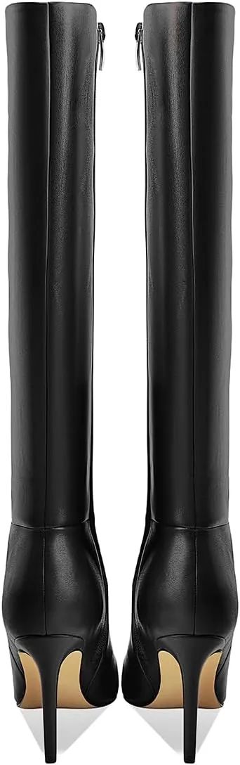 Women's Knee High Boots Women Mid Heel Pointed Toe Tall Boots for Women High Heel Side Zipper with Buckle Bow Knots Long Boots for Fall Winter for Fall Winter