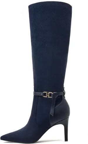 Women's Knee High Boots Women Mid Heel Pointed Toe Tall Boots for Women High Heel Side Zipper with Buckle Bow Knots Long Boots for Fall Winter for Fall Winter