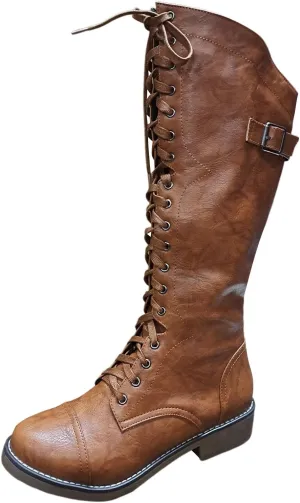 Womens Knee High Chunky Heel Boots Faux Suede Pointed Toe Side Zipper Boots Chelsea Chukka Cowboy Chunky Western Side Zipper