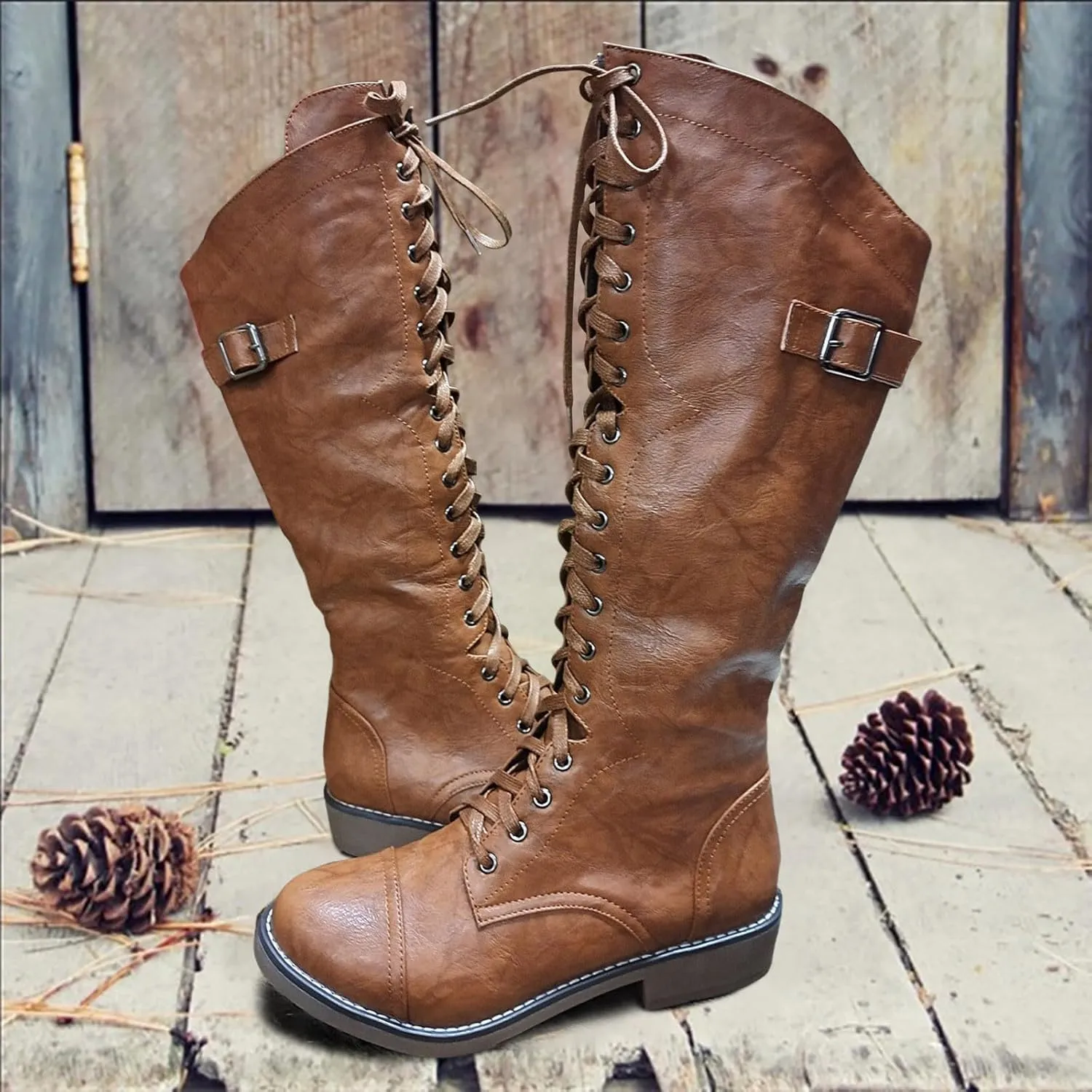 Womens Knee High Chunky Heel Boots Faux Suede Pointed Toe Side Zipper Boots Chelsea Chukka Cowboy Chunky Western Side Zipper