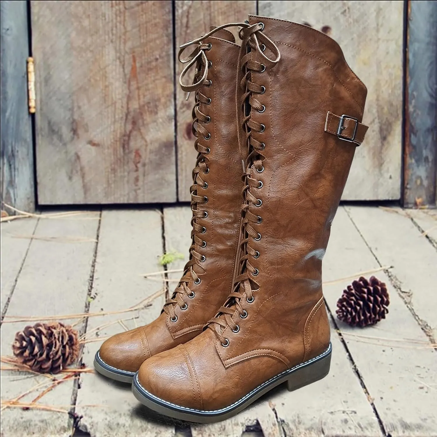 Womens Knee High Chunky Heel Boots Faux Suede Pointed Toe Side Zipper Boots Chelsea Chukka Cowboy Chunky Western Side Zipper