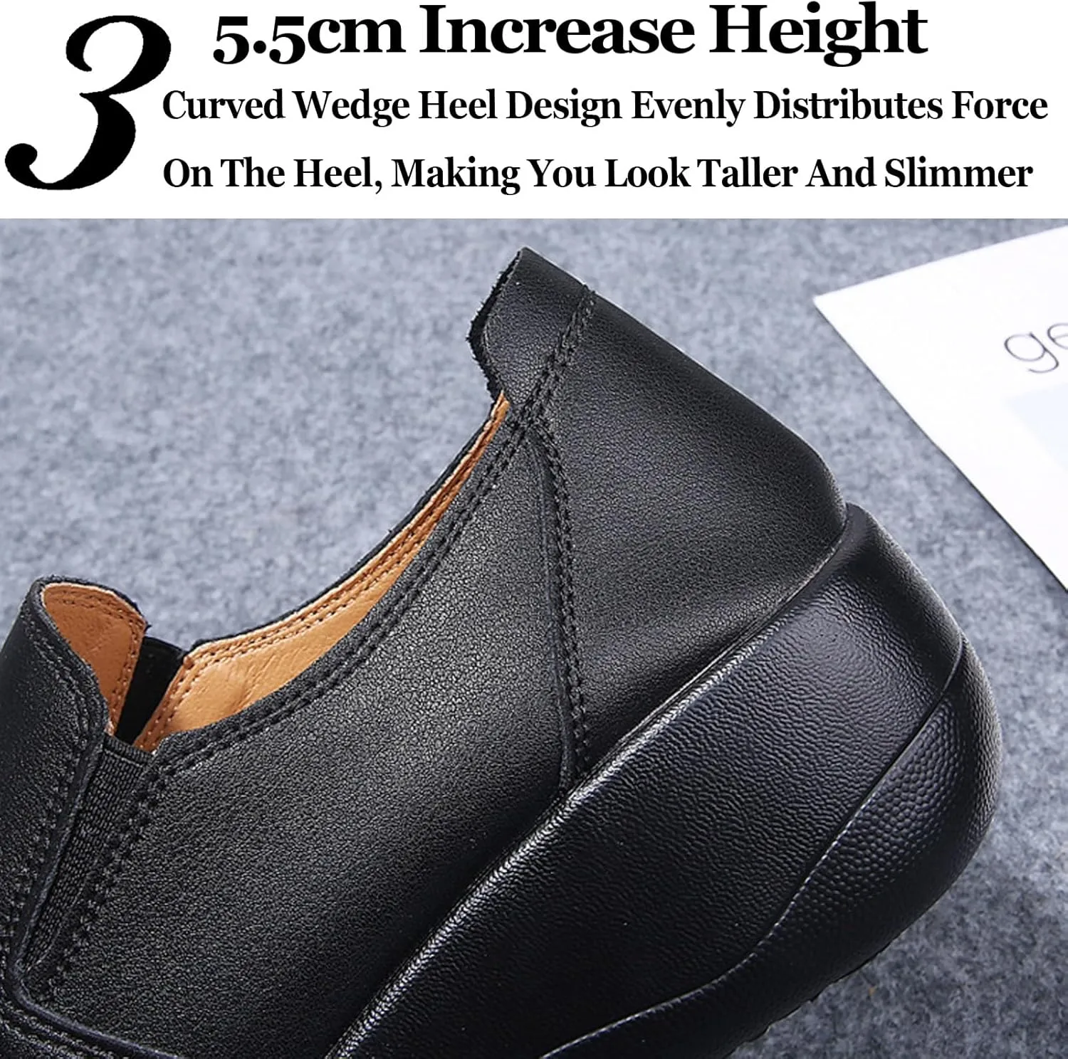 Women's Leather Platform Wedge Rocker Walking Shoes Wide Round Toe Slip-On Arch Support Lightweight Sneakers Comfortable Non-Slip Soft Bottom Fashion Mom Loafers