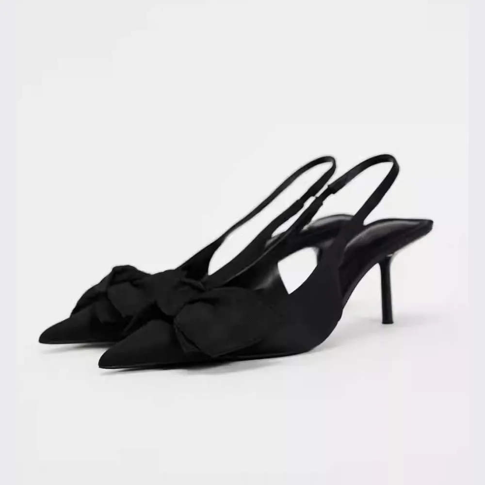 Women's Leopard Slingback Pumps Bow Knot Closed Pointy Toe Kitten Heels for Women Animal Print Backless Slip On Slingback Sandals