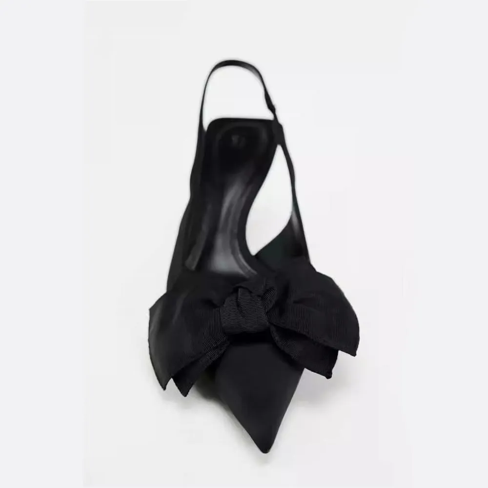 Women's Leopard Slingback Pumps Bow Knot Closed Pointy Toe Kitten Heels for Women Animal Print Backless Slip On Slingback Sandals
